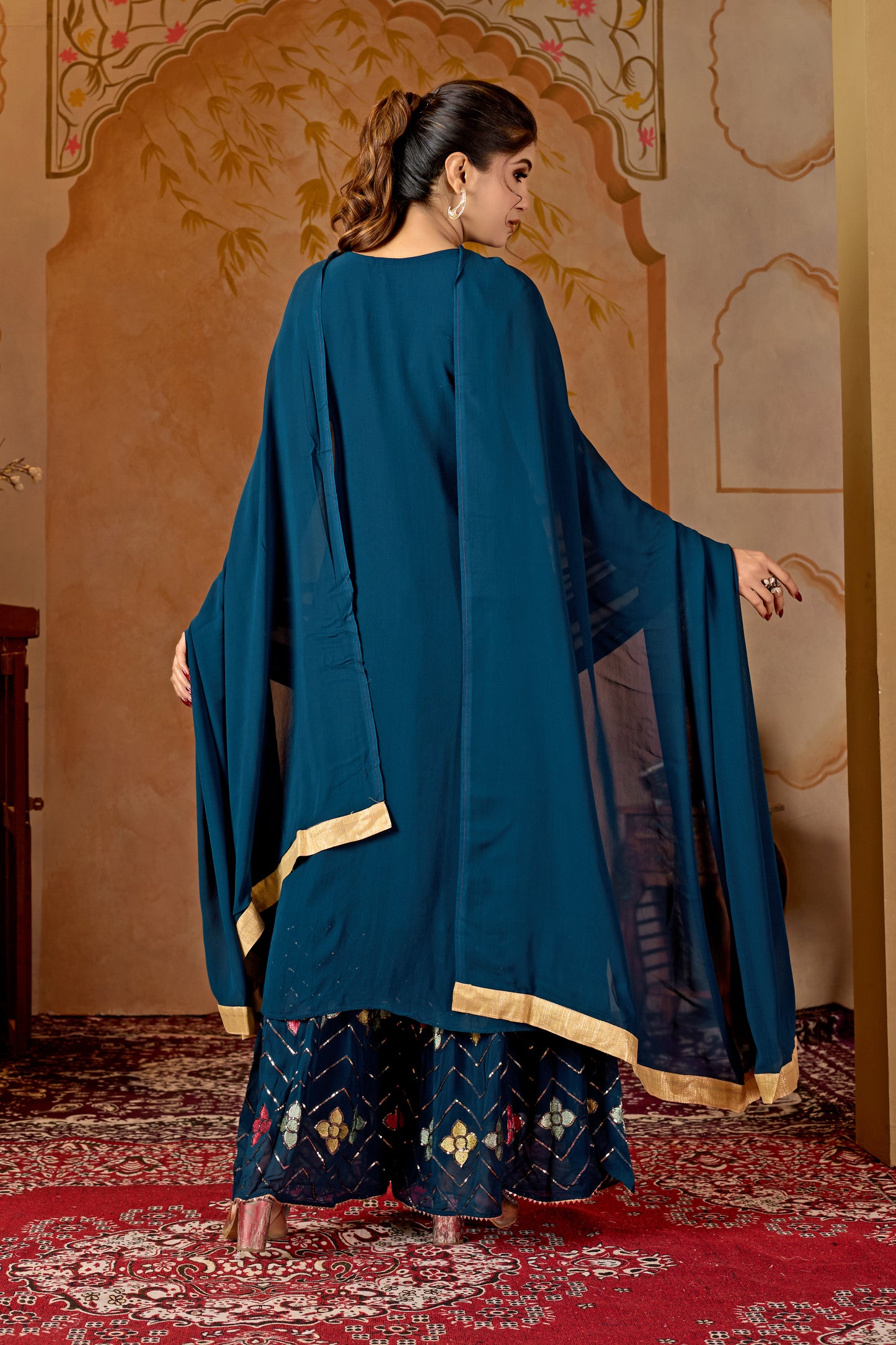 Blue Straight Suit Ghara Set With Dupatta