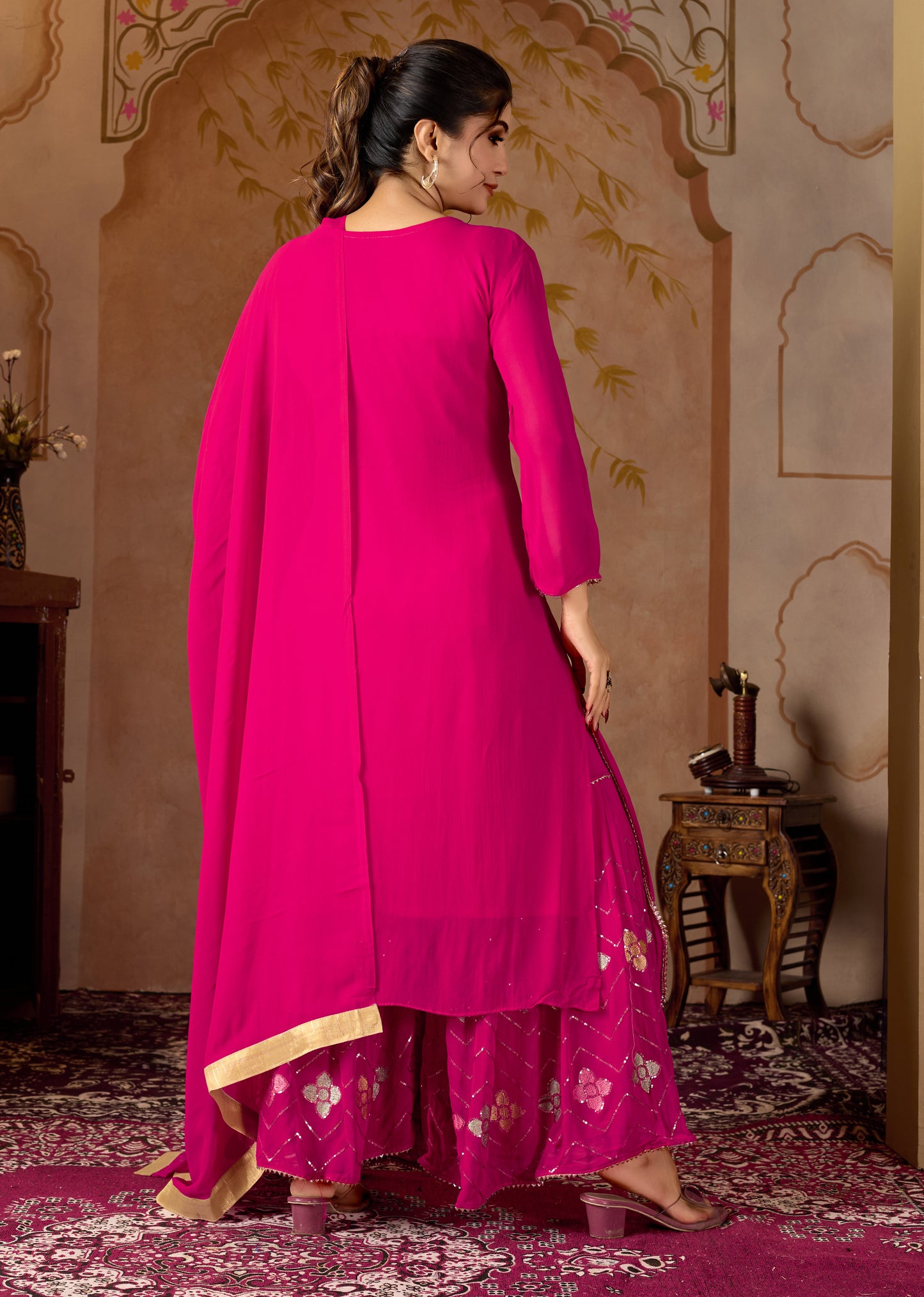 Pink Straight Suit Ghara Set With Dupatta