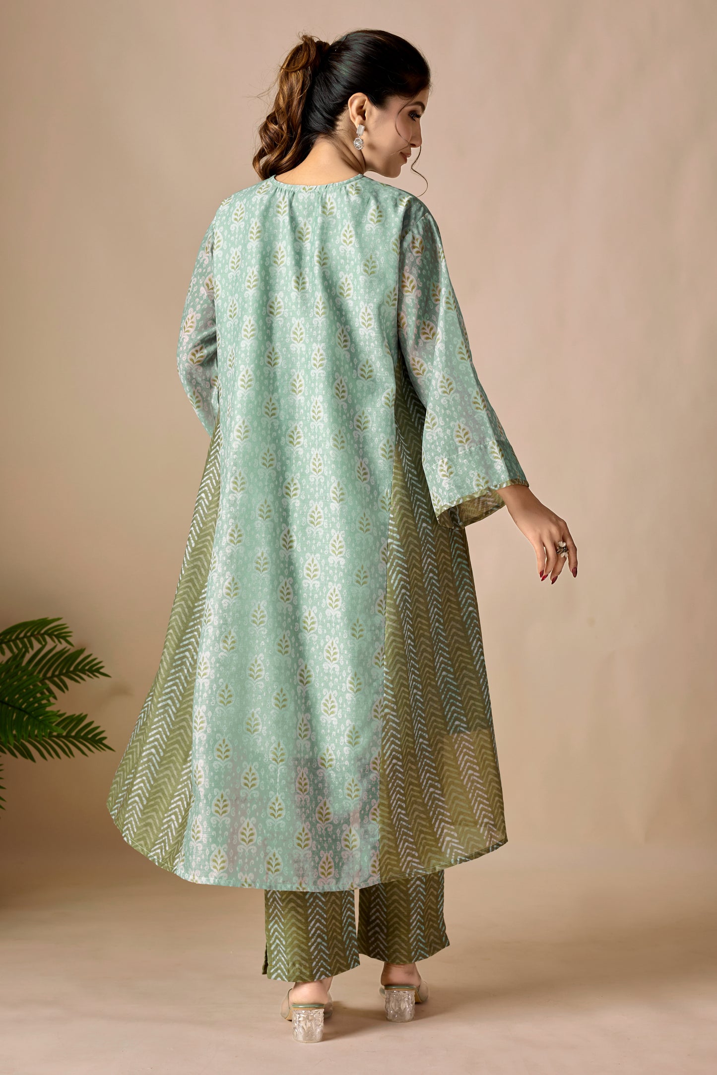 Green Kaftan Cum Kurta Set