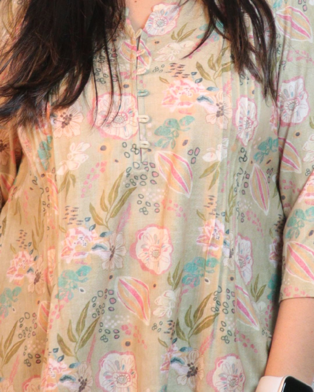 Green Floral Printed Short Kurti 3/4