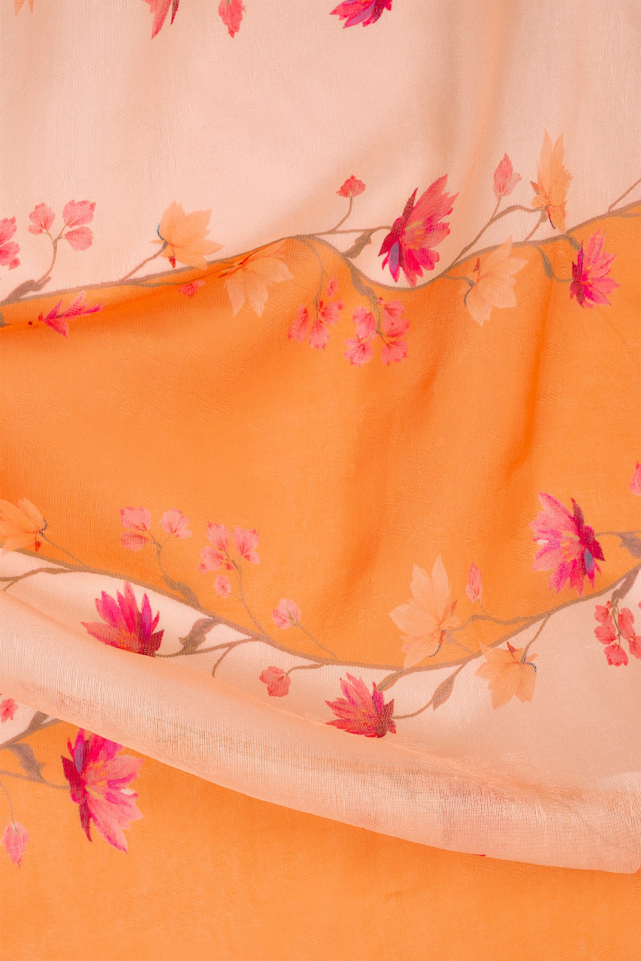 Maavish | Digital Floral Print Poly-Linen Saree Orange