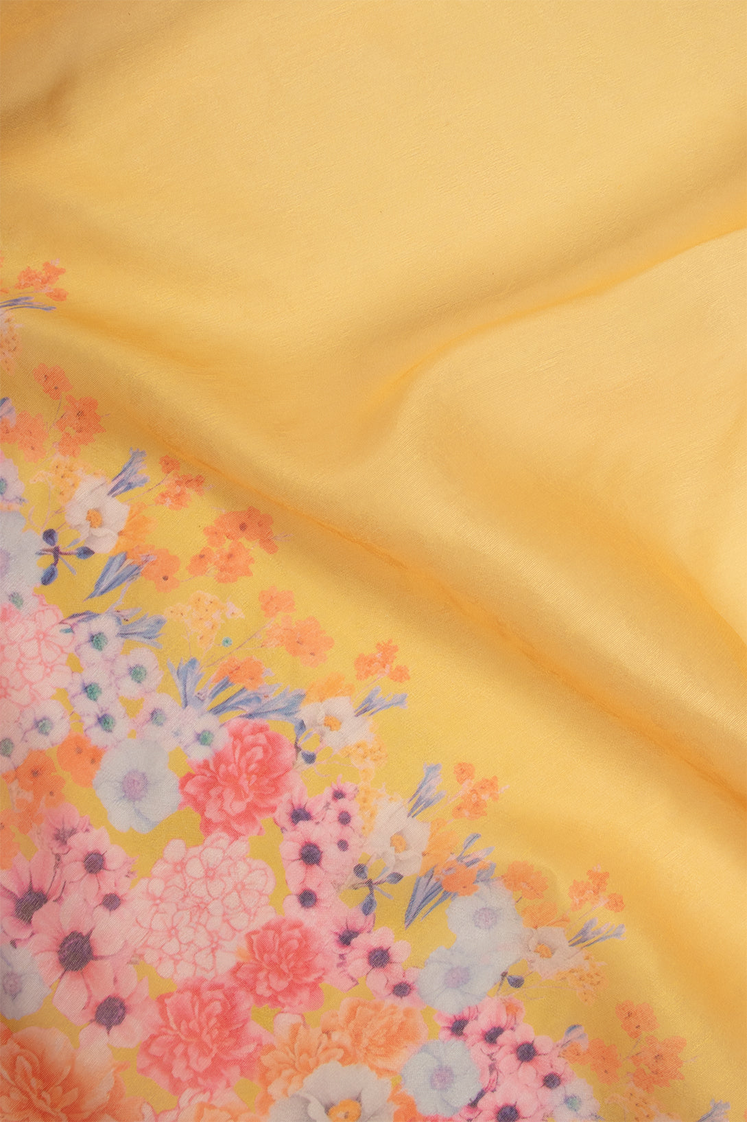 Maavish | Digital Floral Print Poly-Linen Saree Yellow