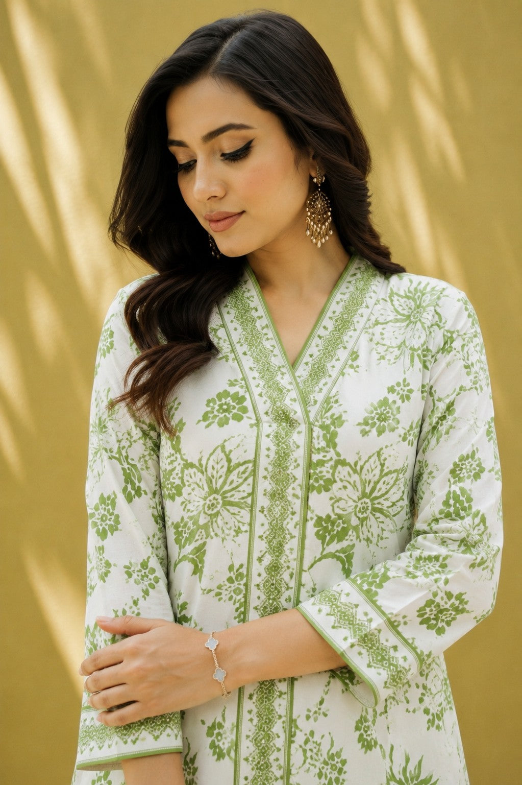 Green Floral A- Line Kurta Set.
