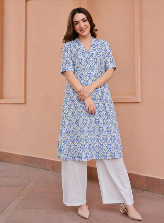 Asmani V- Neck Kurta Set.
