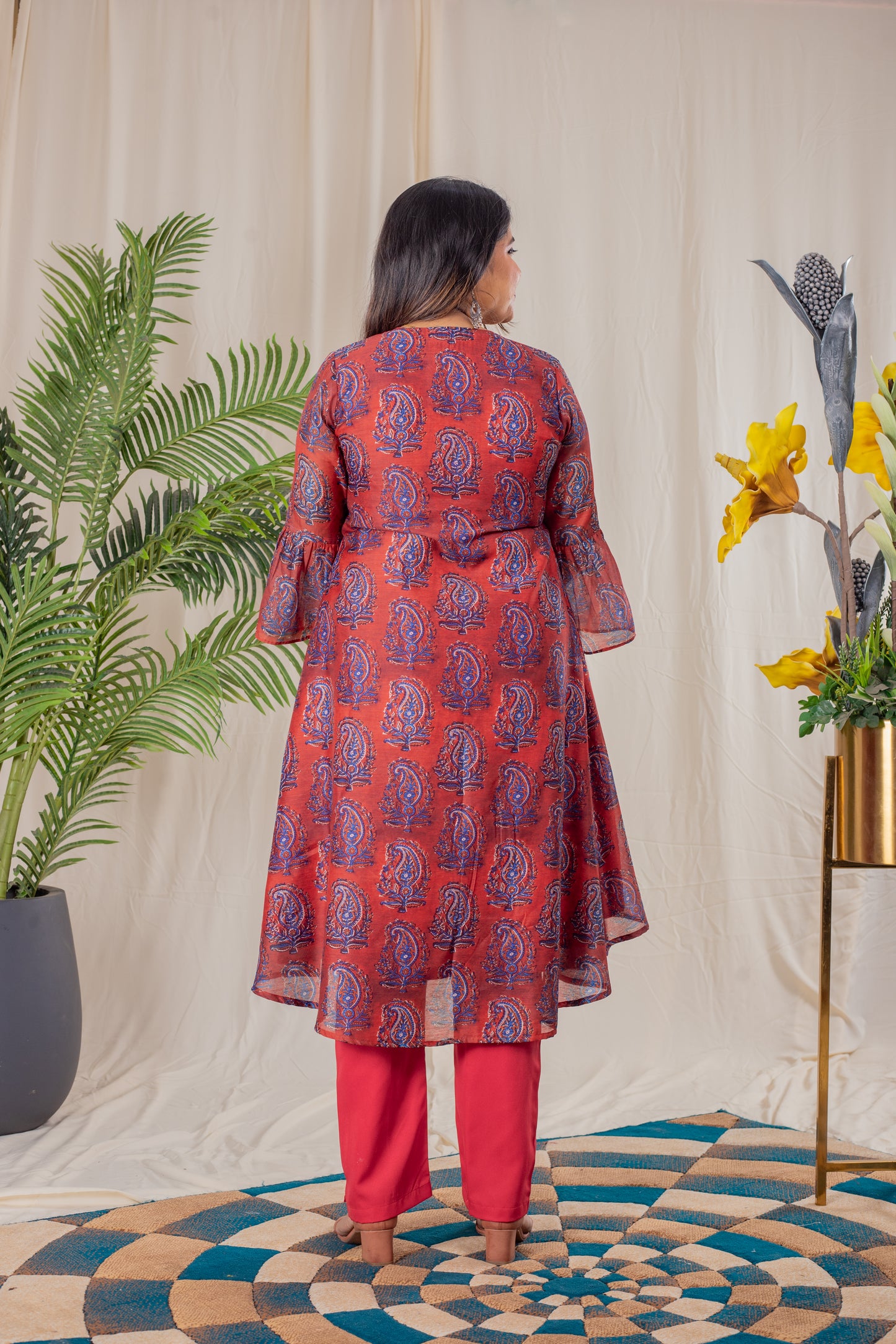 Paisley Print Red Kurta Set