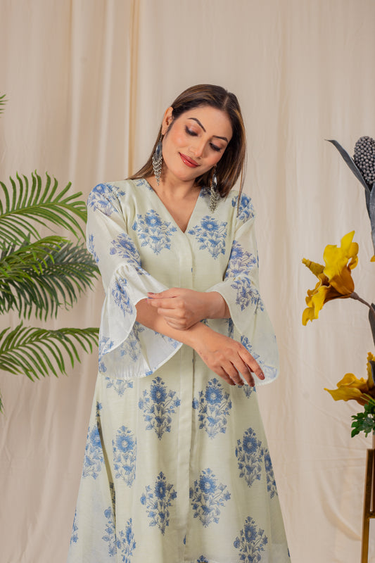 Ivory V-Neck Floral Kurta Set