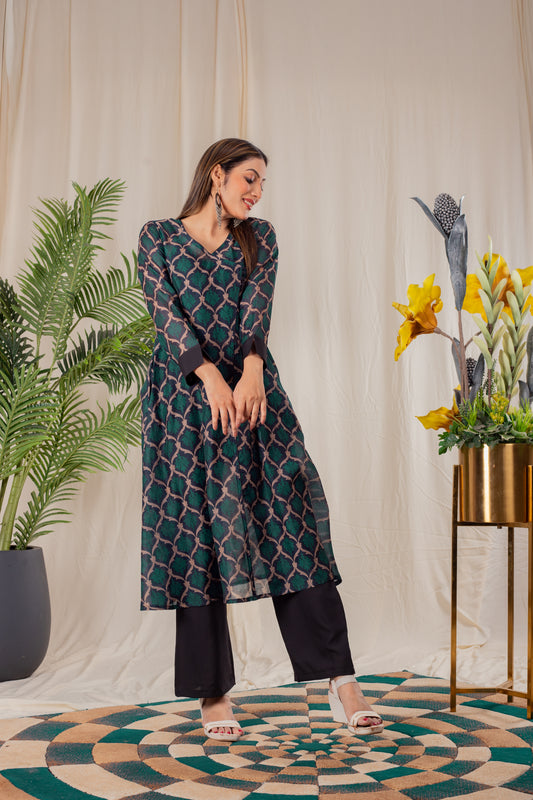 Motif Print Angrakha Kurta Set