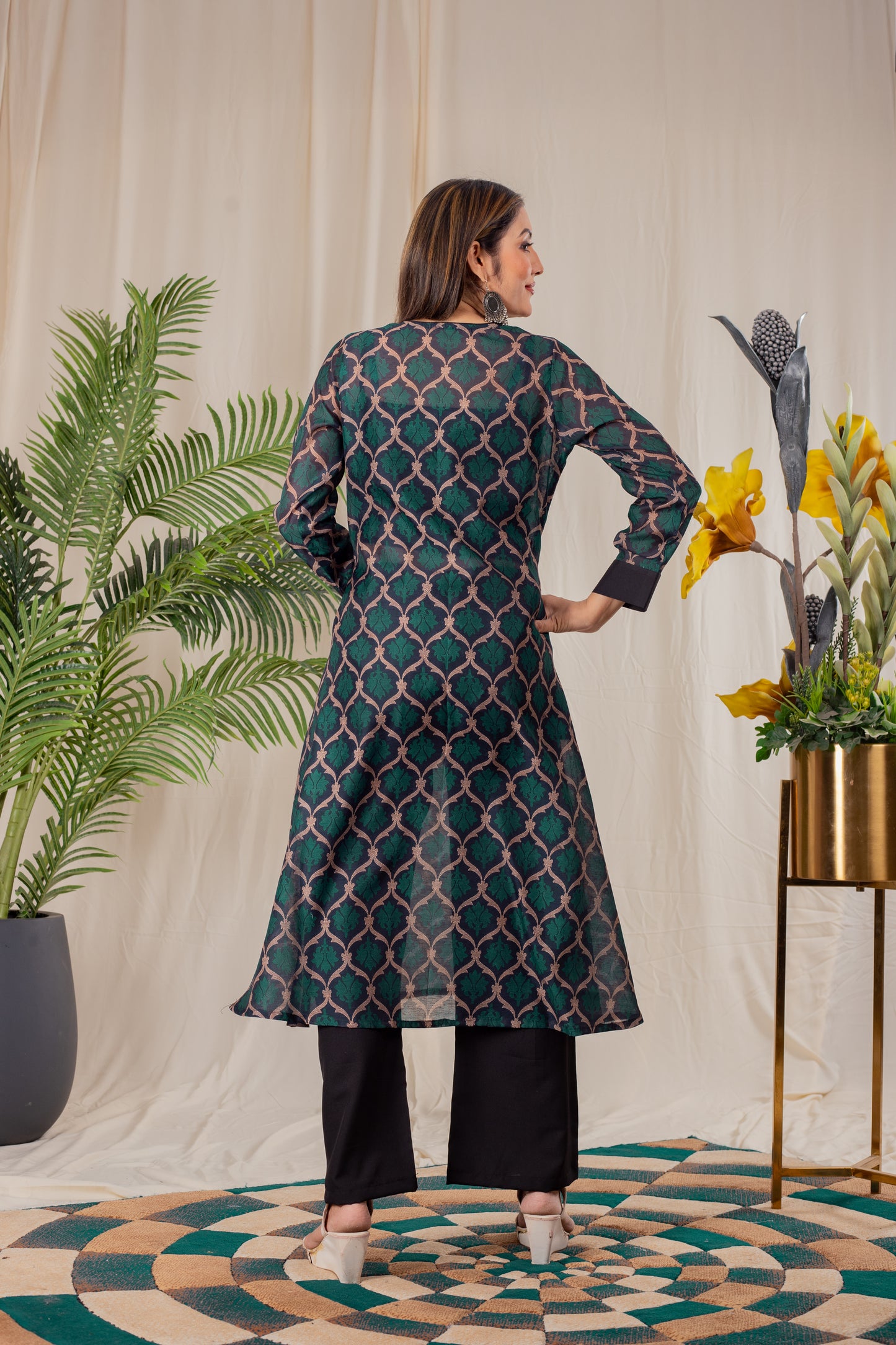 Motif Print Angrakha Kurta Set