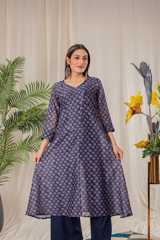 Tulips Print Angrakha Kurta Set