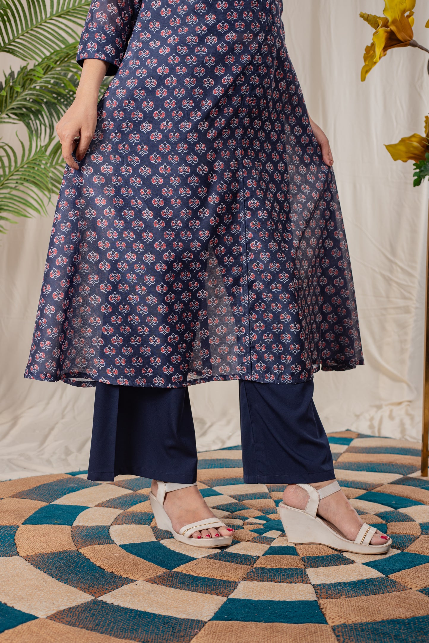 Tulips Print Angrakha Kurta Set