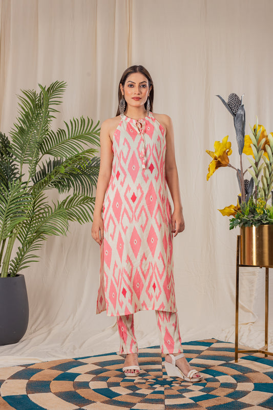 Ajarak Print Halter Neck Kurta Set