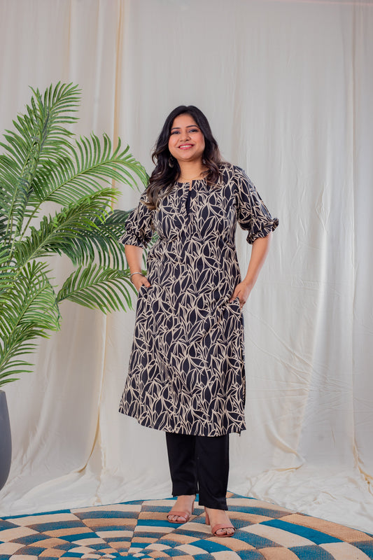 Leaf Pattern A Line Kurta Set.
