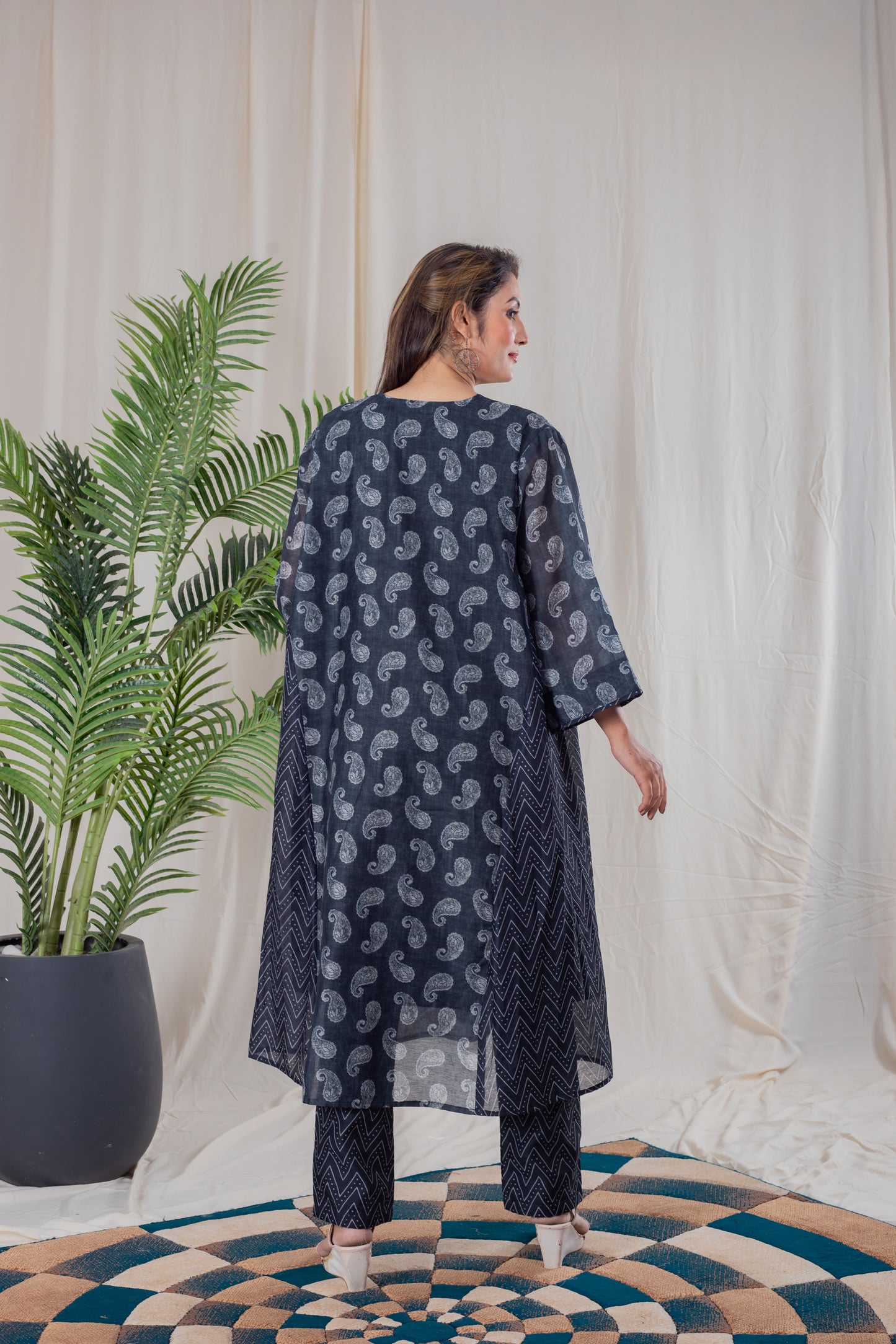 Black Paisley Kaftan Cum Kurta Set