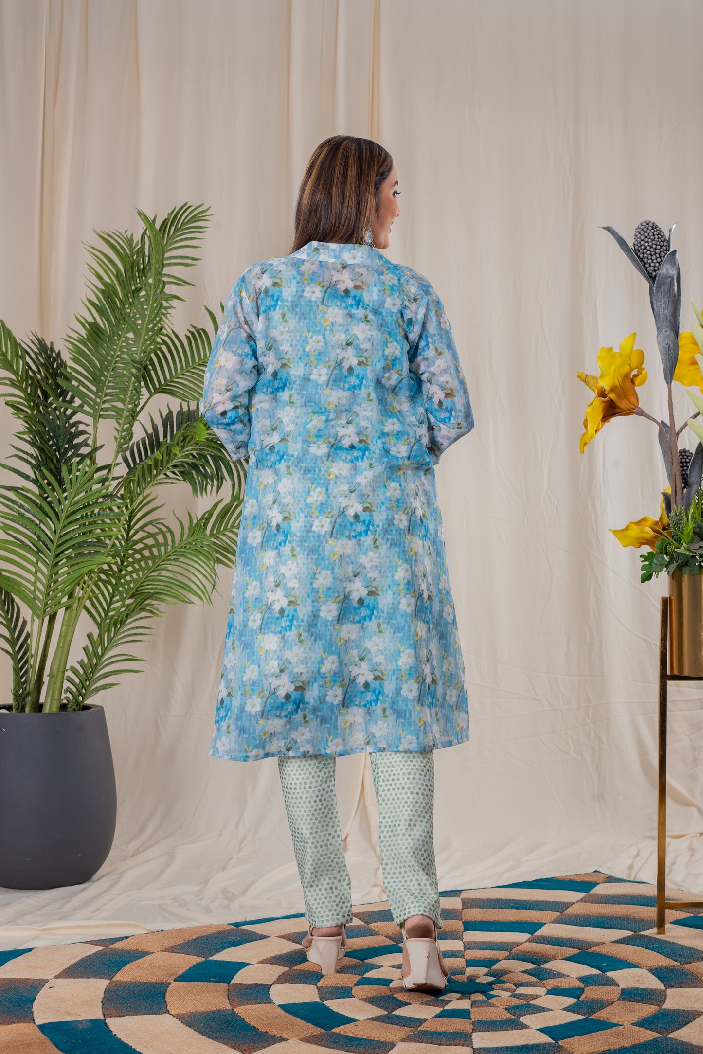 Green Polka A-line Kurta Set with Koti