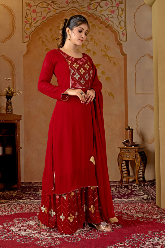 Red Straight Suit Ghara Set With Dupatta
