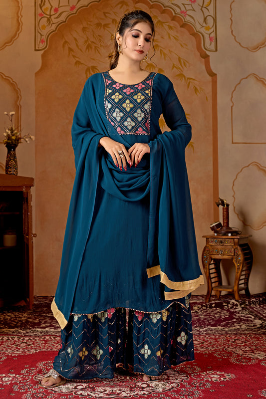 Blue Straight Suit Ghara Set With Dupatta