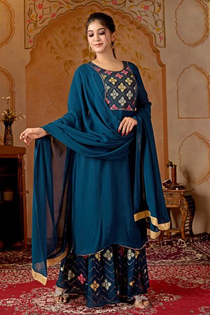 Blue Straight Suit Ghara Set With Dupatta