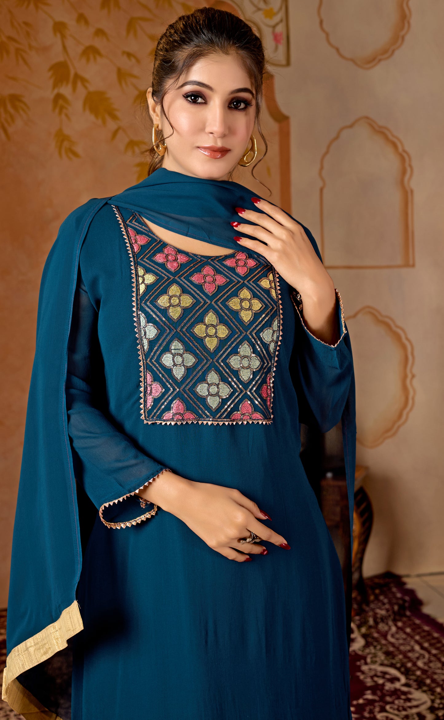 Blue Straight Suit Ghara Set With Dupatta