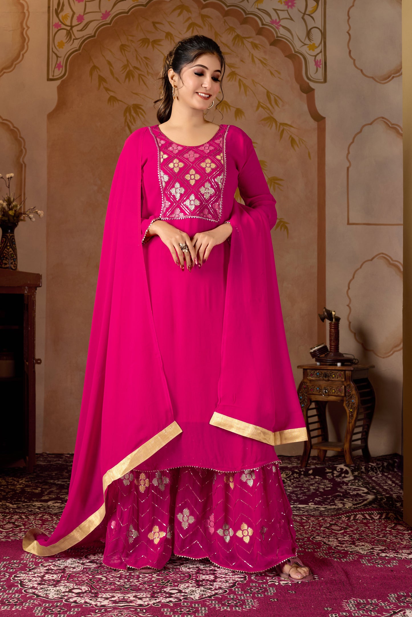Pink Straight Suit Ghara Set With Dupatta