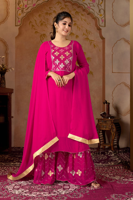 Pink Straight Suit Ghara Set With Dupatta