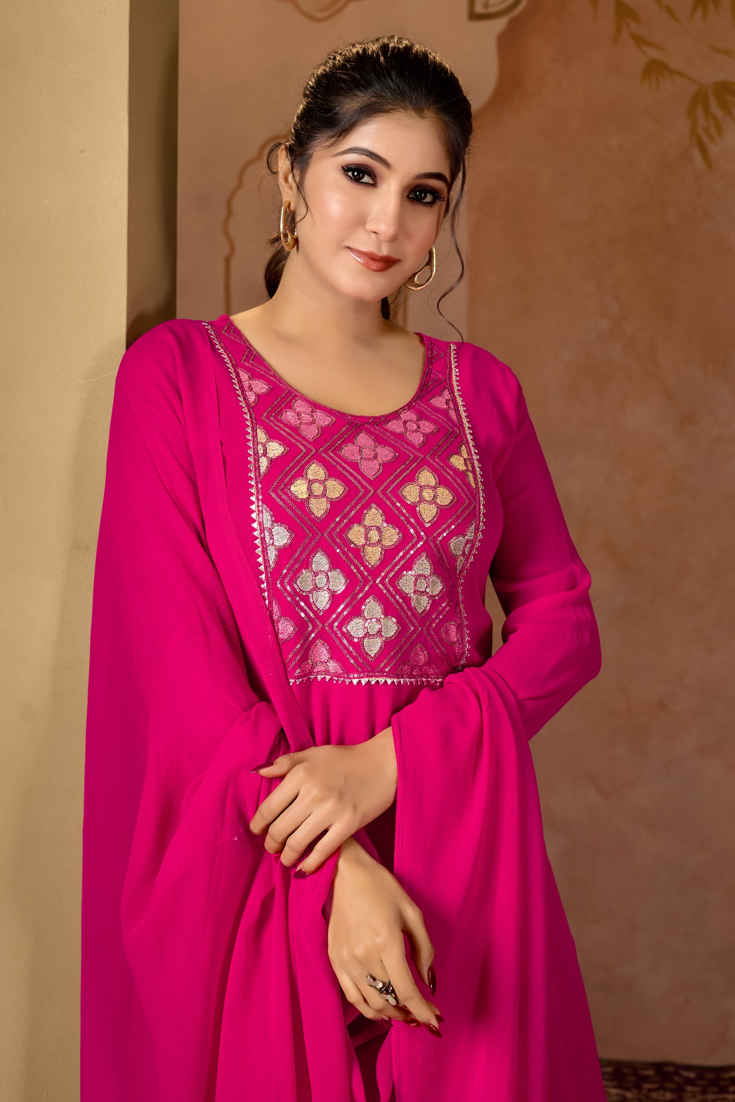 Pink Straight Suit Ghara Set With Dupatta
