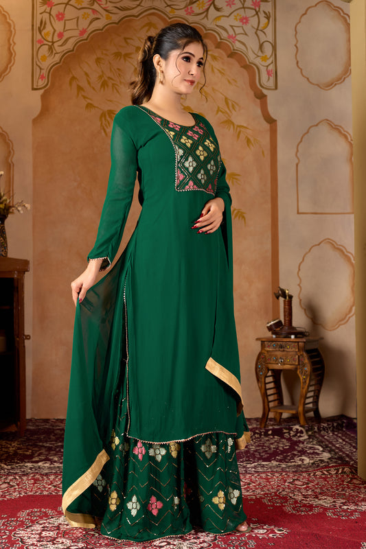 Green Straight Suit Ghara Set With Dupatta