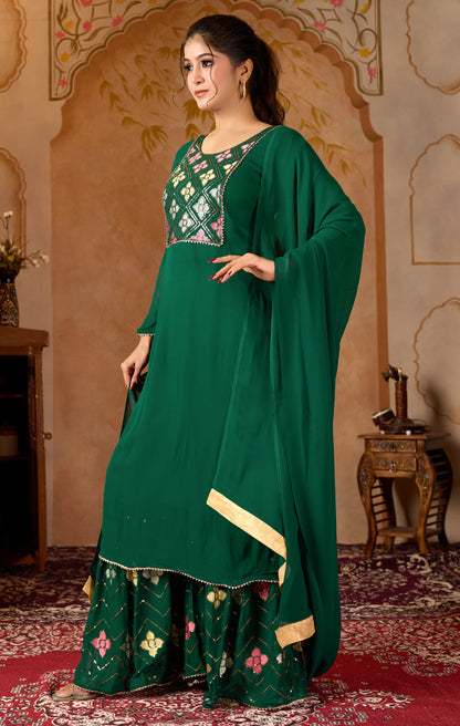 Green Straight Suit Ghara Set With Dupatta