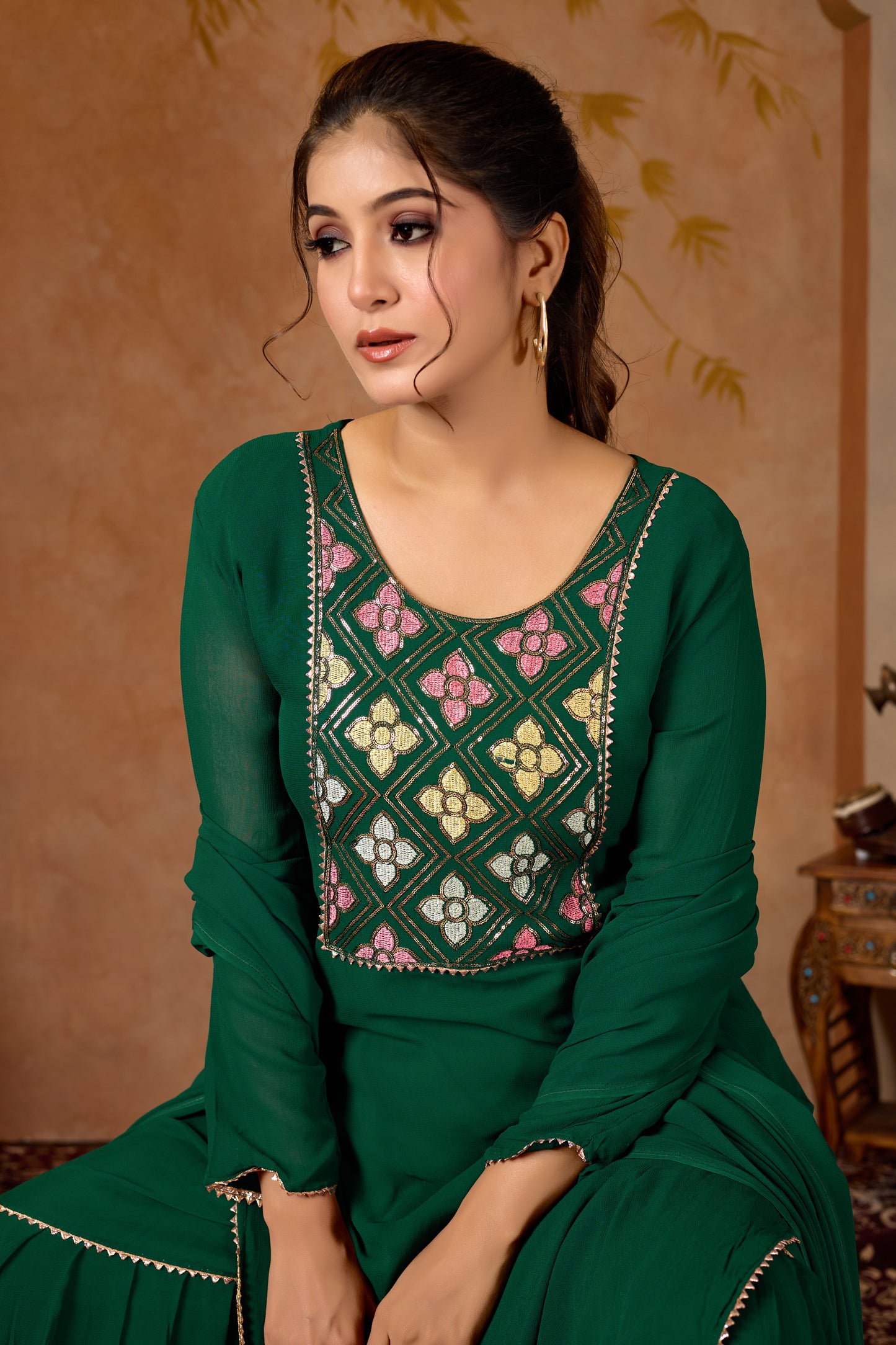 Green Straight Suit Ghara Set With Dupatta