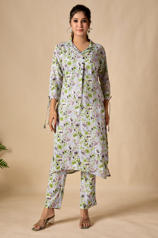 Floral Printed Rayon Straight Kurta Set