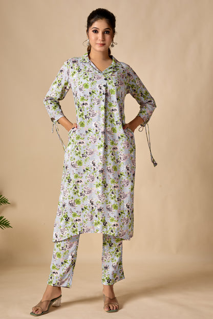 Floral Printed Rayon Straight Kurta Set