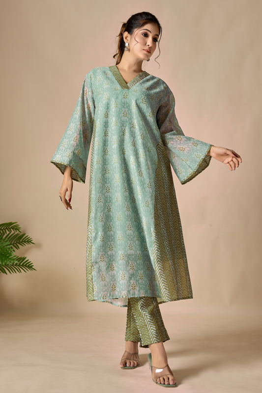 Green Kaftan Cum Kurta Set