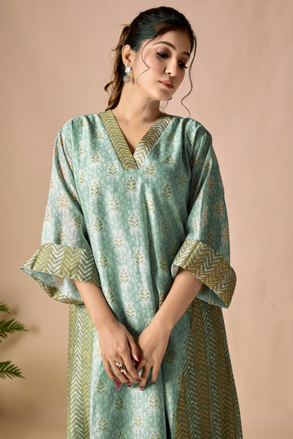 Green Kaftan Cum Kurta Set