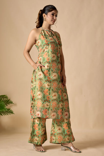 Floral Print Off Shoulder Kurta Set