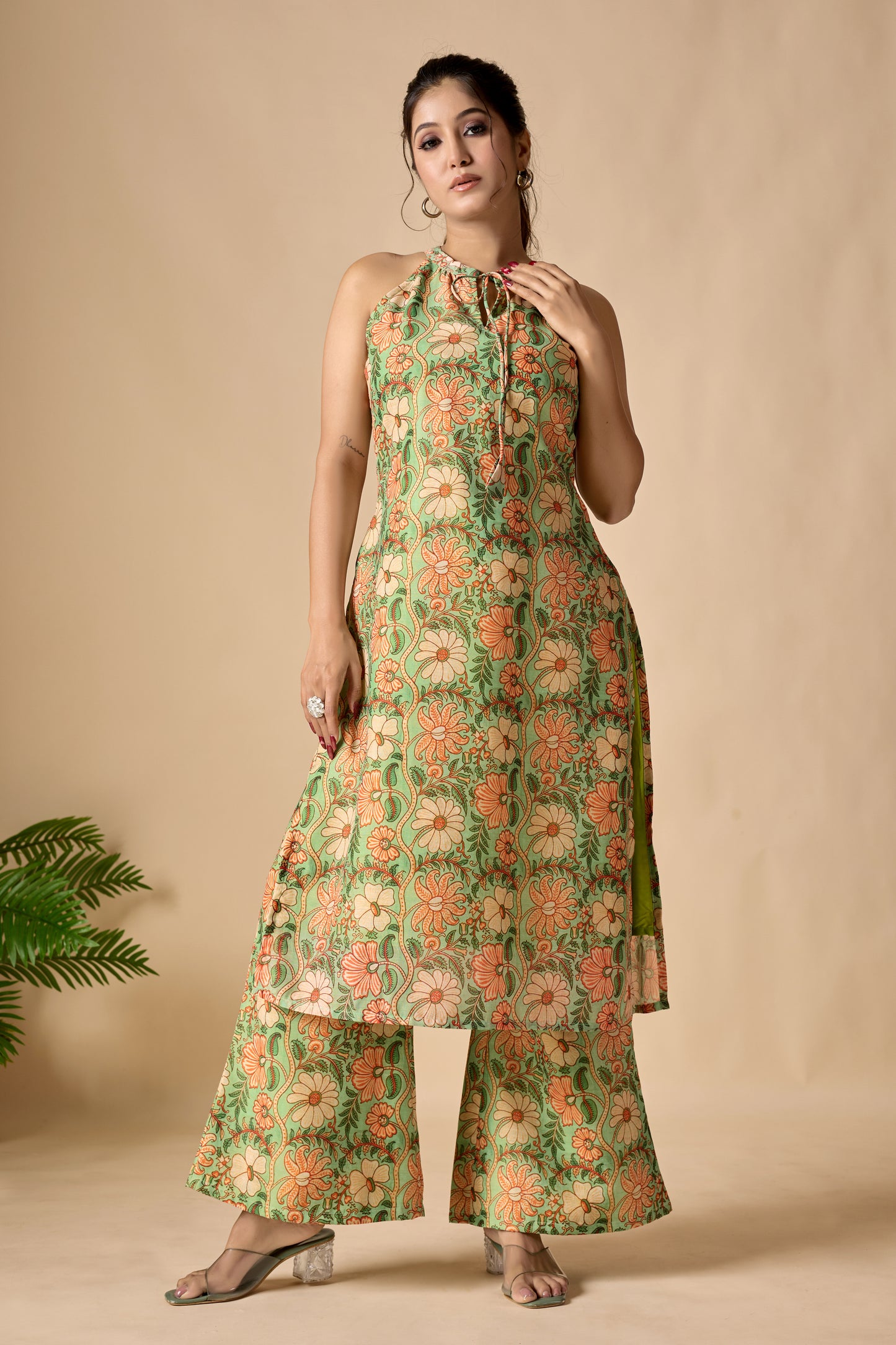 Floral Print Off Shoulder Kurta Set