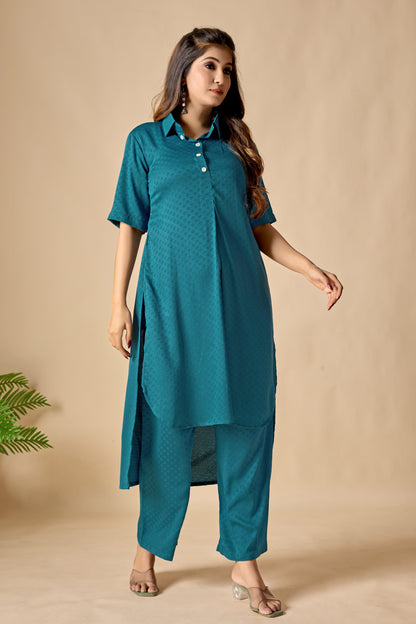 Teal Blue Soft Straight Kurta Set
