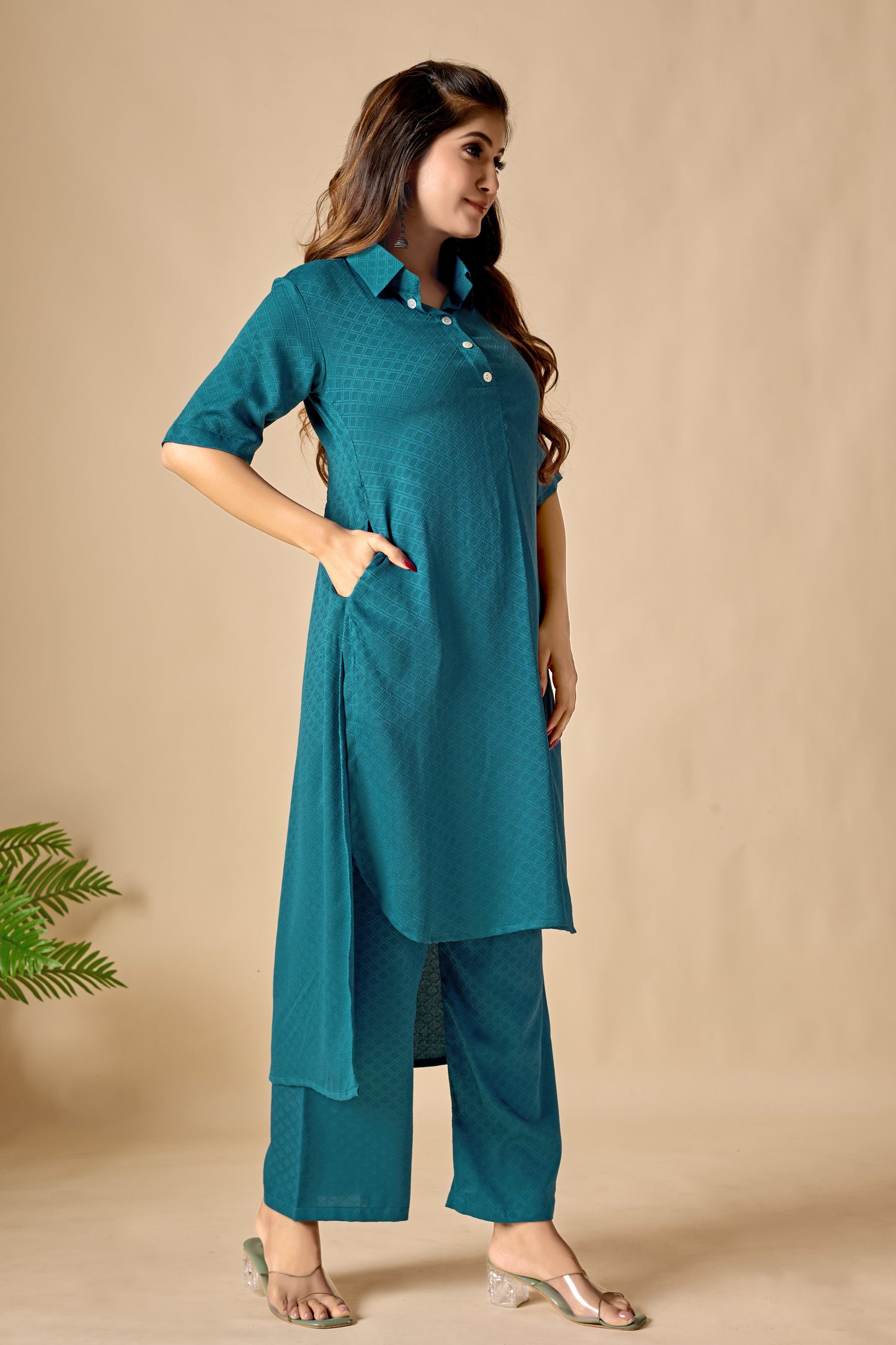 Teal Blue Soft Straight Kurta Set