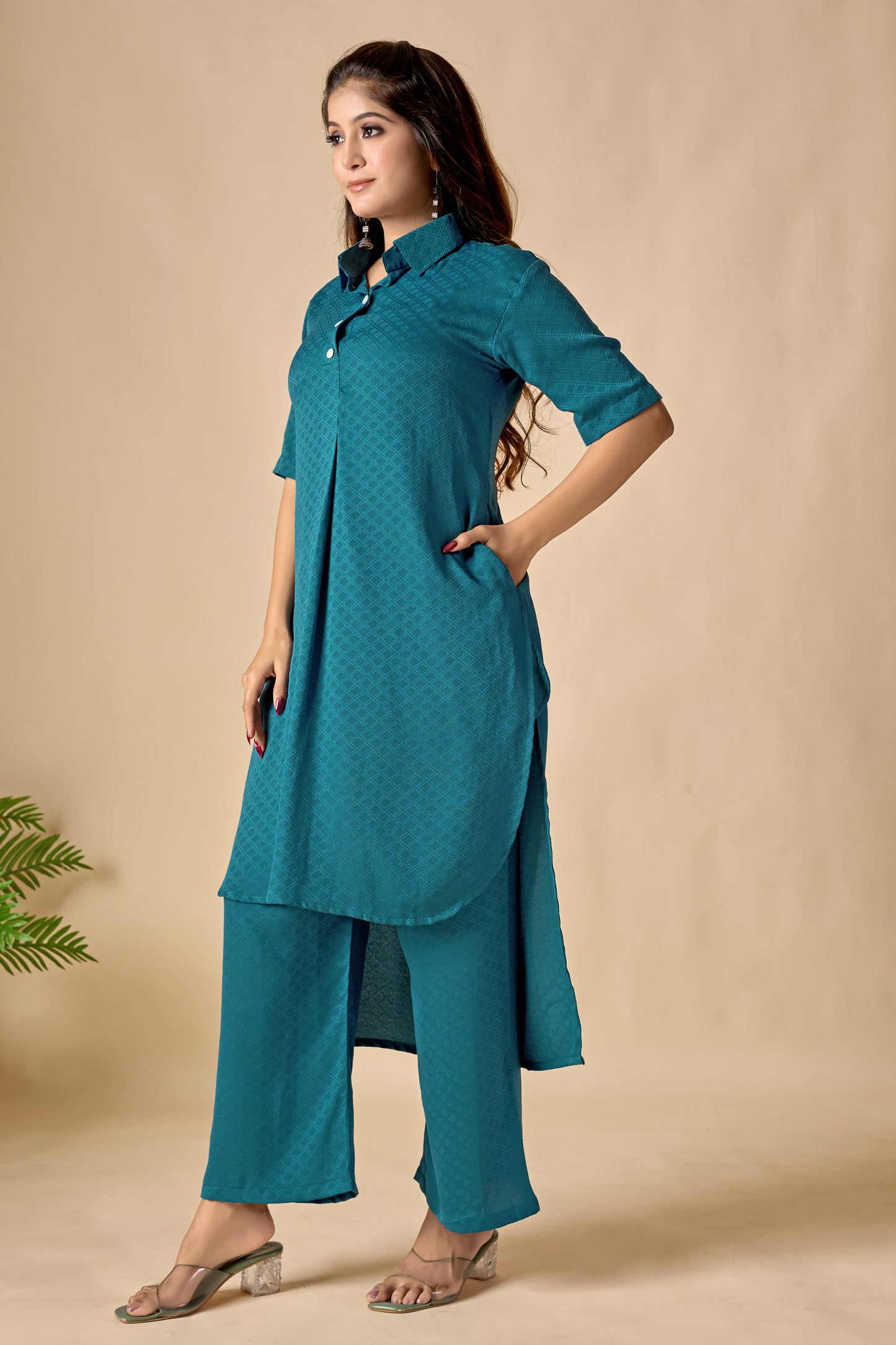 Teal Blue Soft Straight Kurta Set