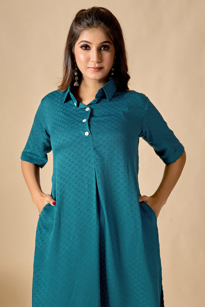 Teal Blue Soft Straight Kurta Set