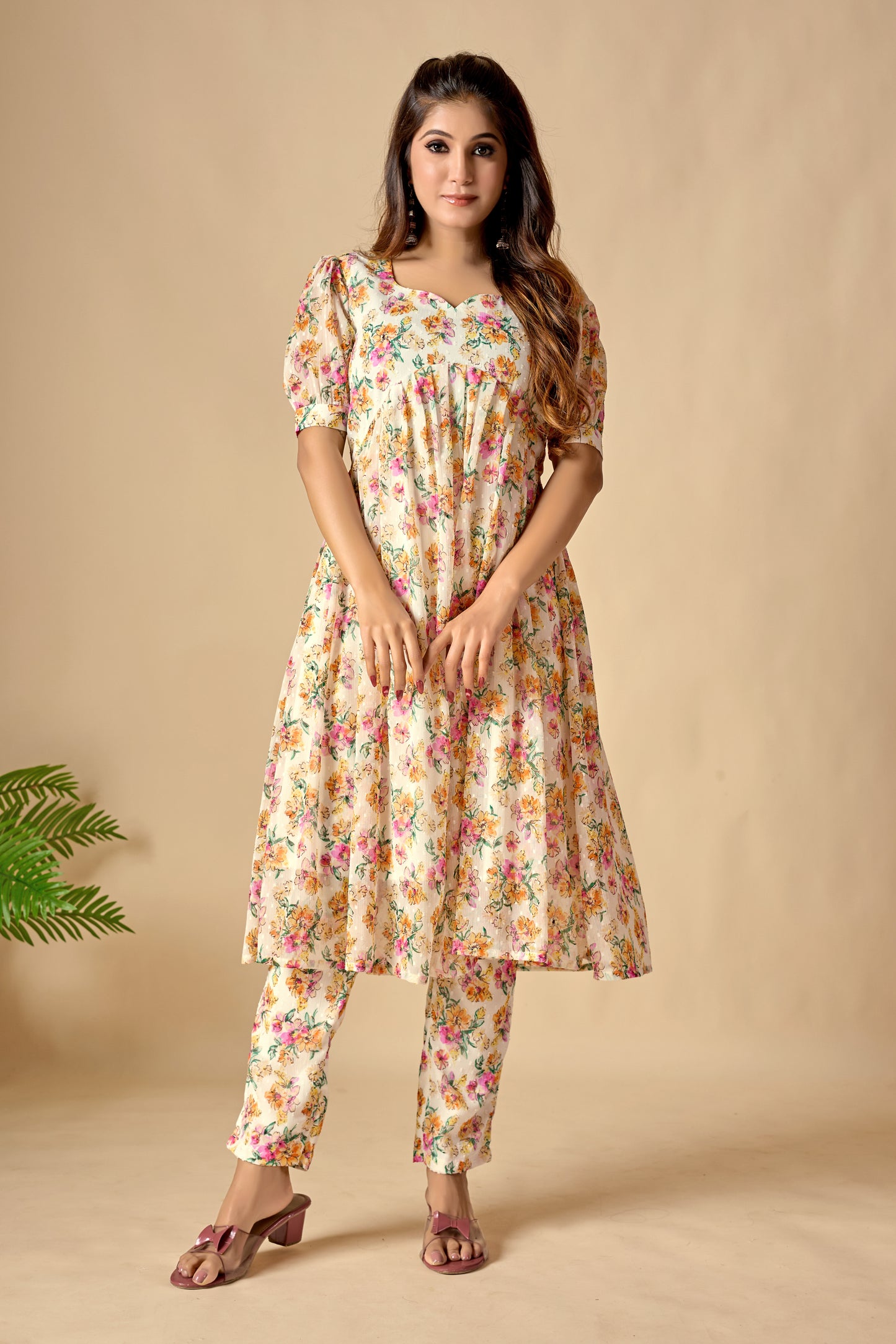 Off - White Chiffon Stylish Look Co - Ord Set