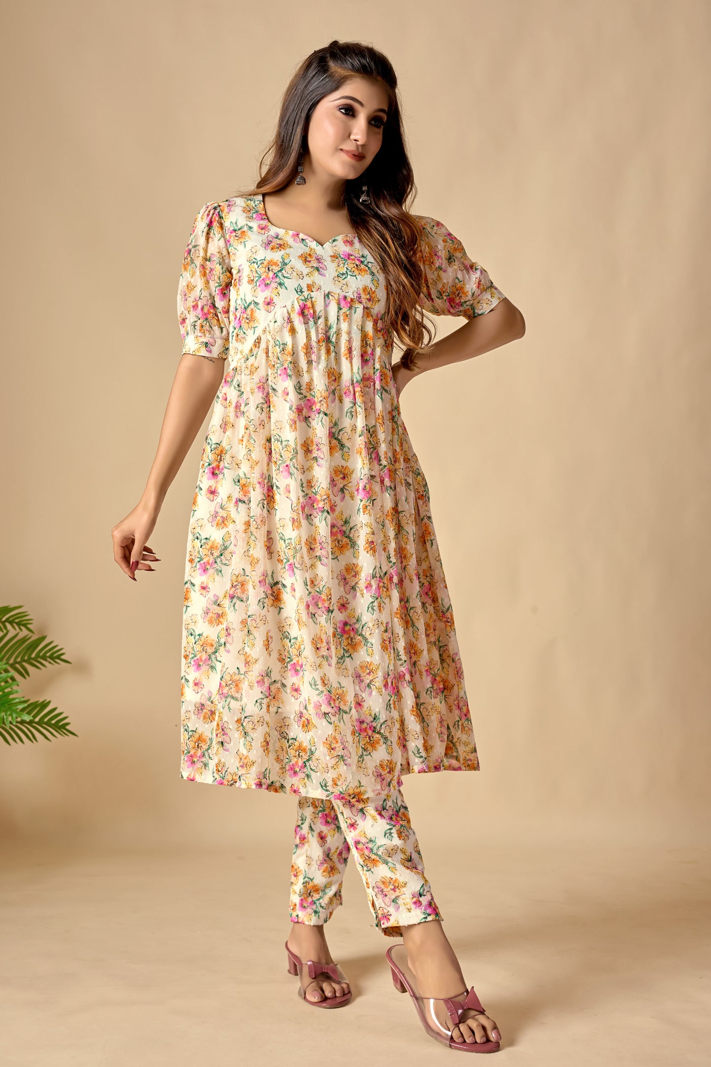 Off - White Chiffon Stylish Look Co - Ord Set