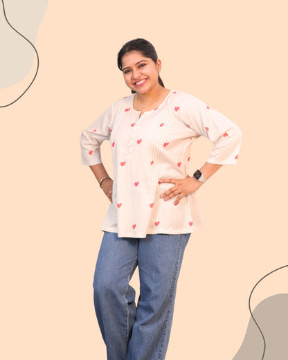 Heart Printed Short Kurti