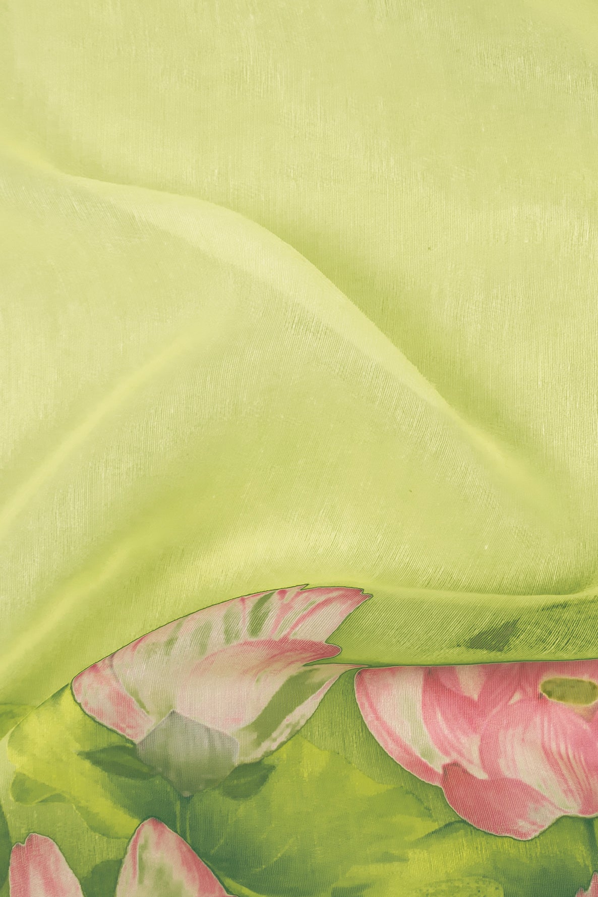 Maavish | Digital Lotus Print Poly-Linen Saree Green