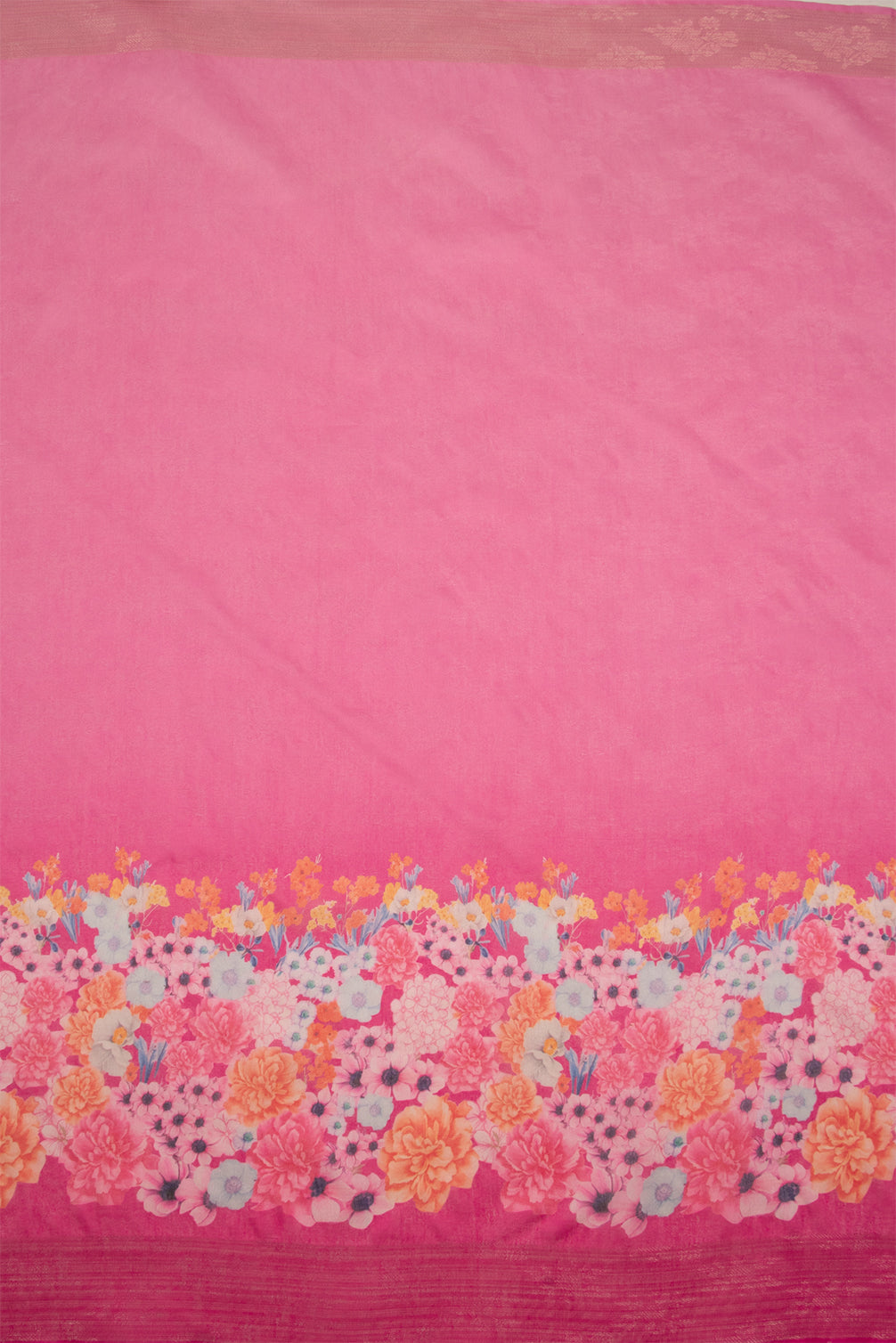 Maavish | Digital Floral Print Poly-Linen Saree Pink