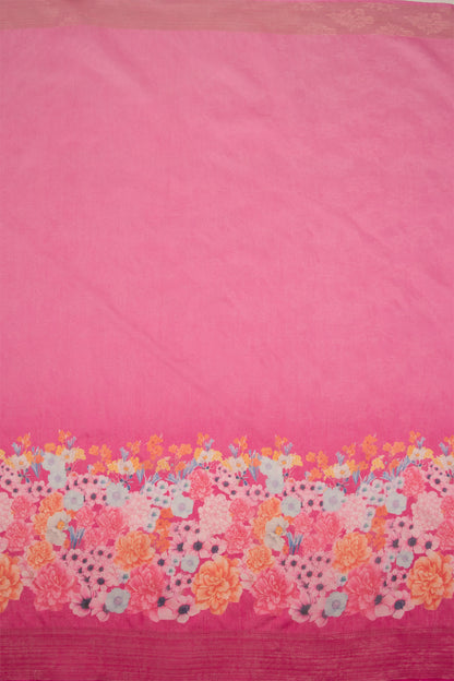 Maavish | Digital Floral Print Poly-Linen Saree Pink