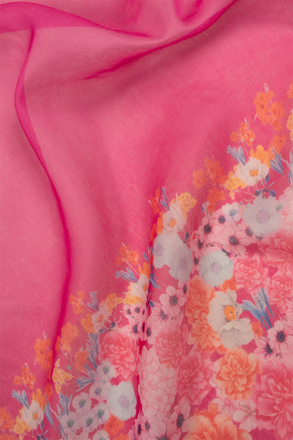 Maavish | Digital Floral Print Poly-Linen Saree Pink