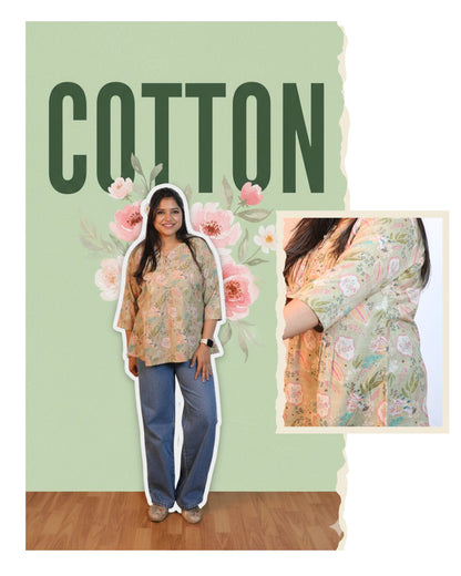 Green Floral Printed Short Kurti 3/4