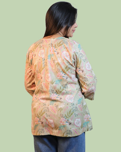 Green Floral Printed Short Kurti 3/4