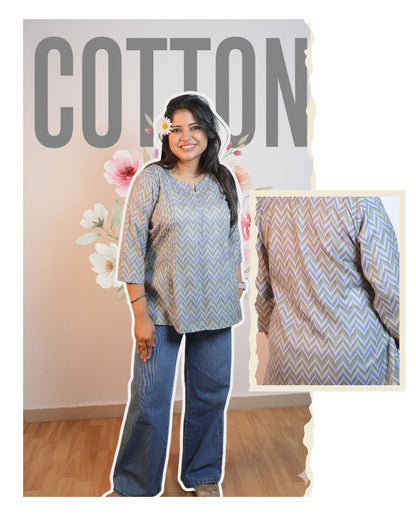 Grey Chevron Printed Short Kurti 3/4