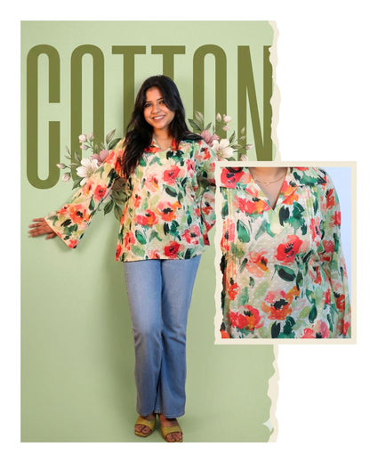 Red and Green Print full Sleeve Short Kurta