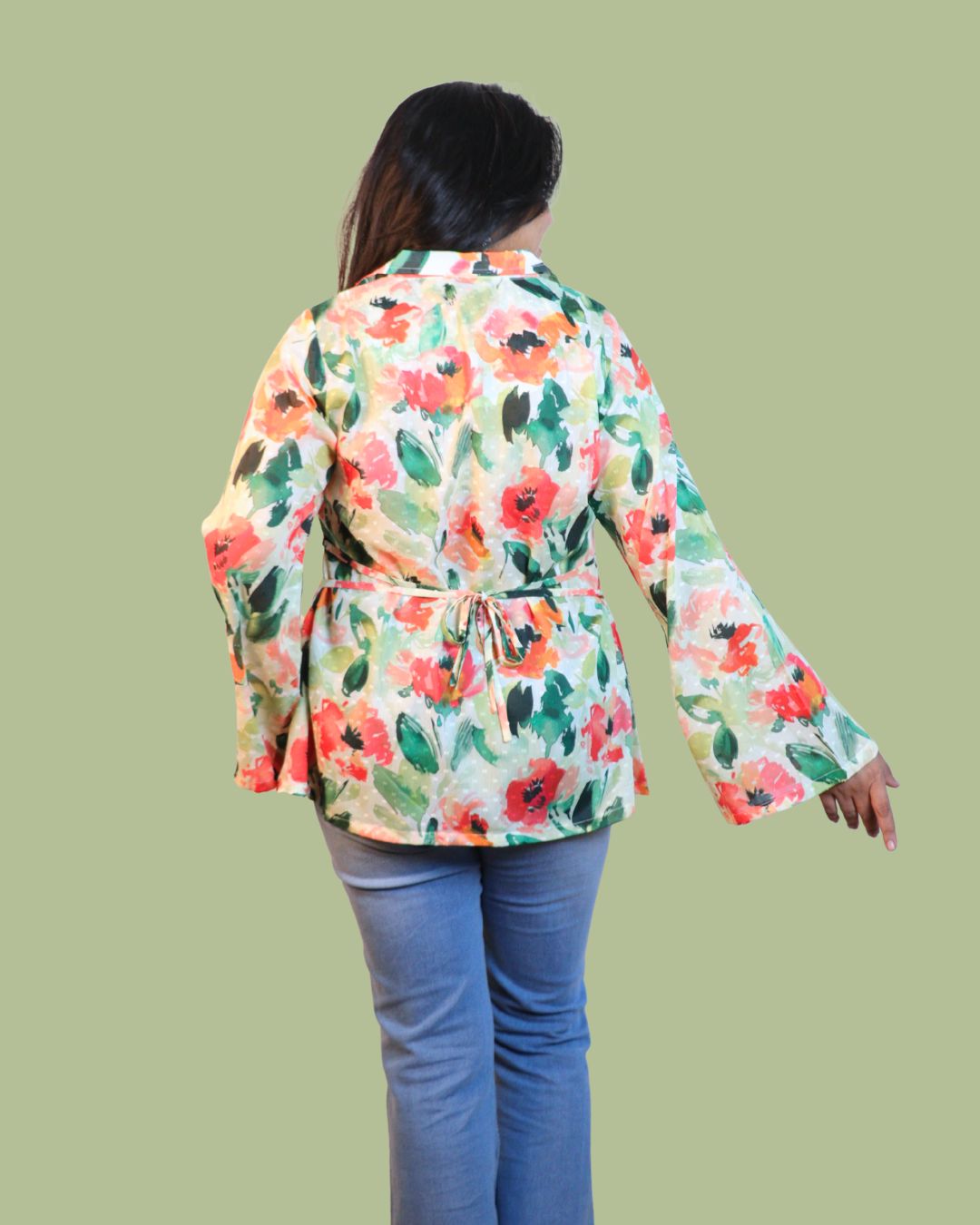 Red and Green Print full Sleeve Short Kurta